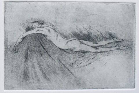 Etching of a nude figure by Nicholas C Williams