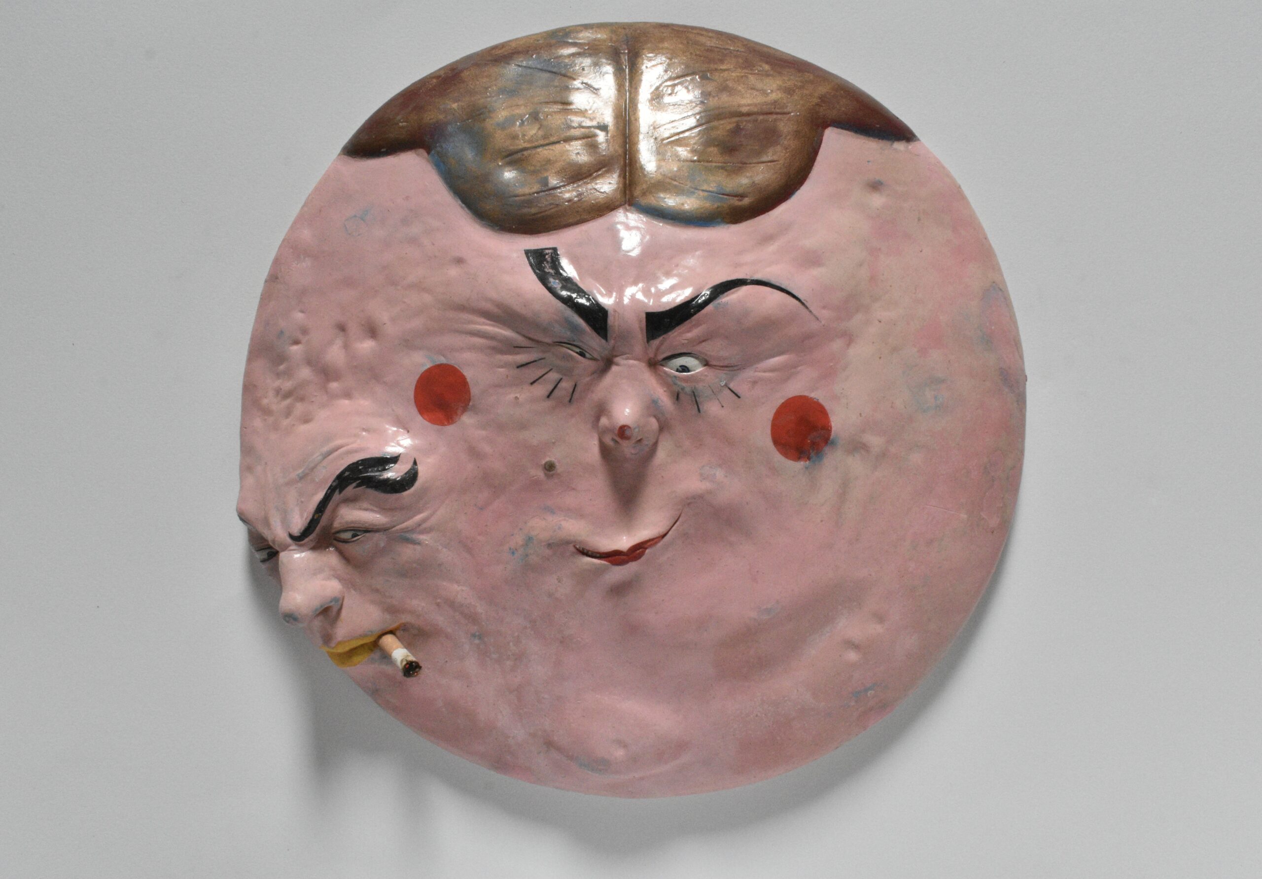Two-faced Mask, Painted plaster, 38cm diameter, 2018